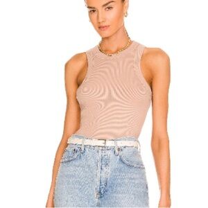 LNA Detra Ribbed Racerback Crew Neck Tank in Nude Tan Size Large